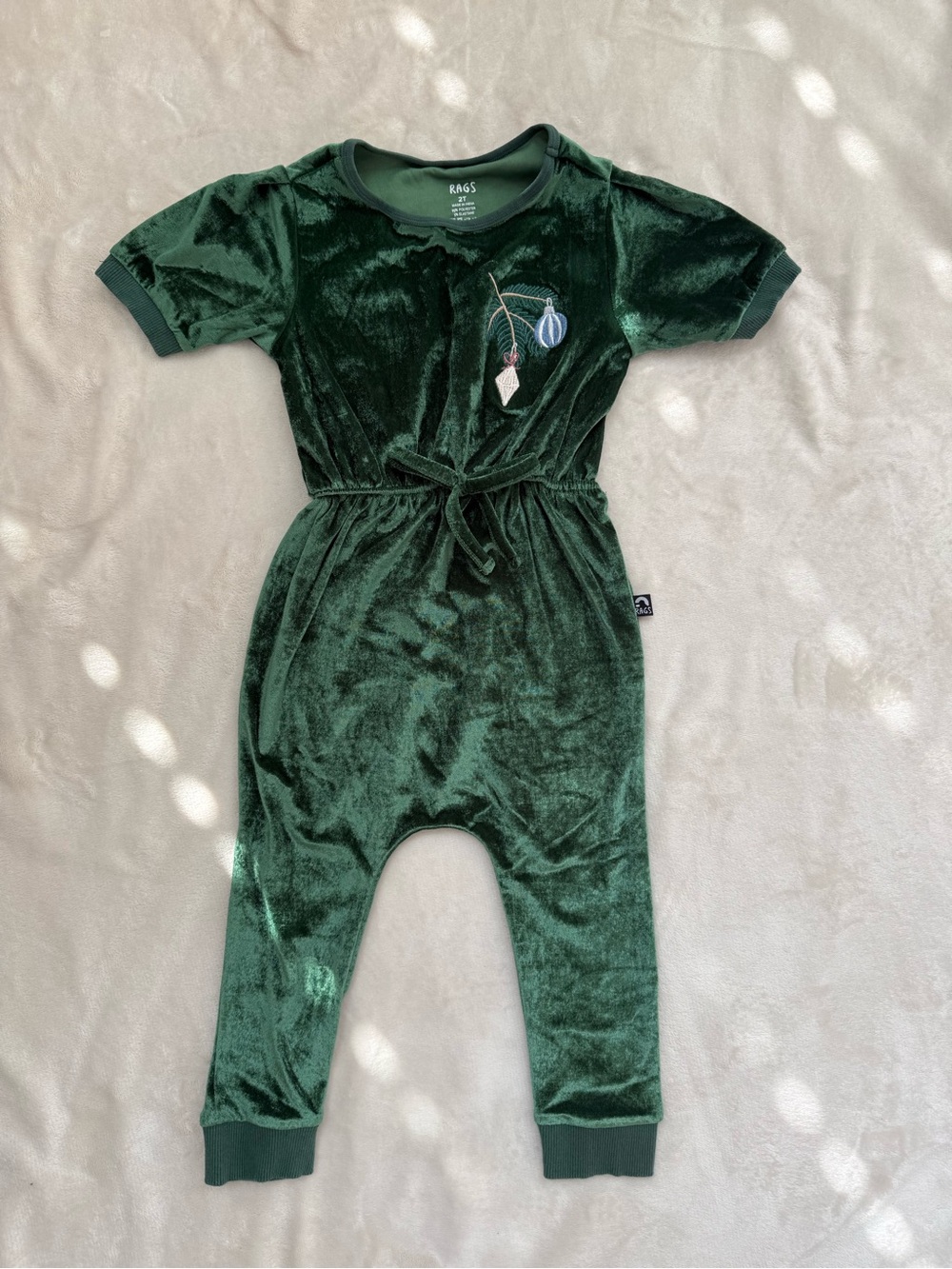 Rags Green Velvet One-Piece Kids Holiday Romper